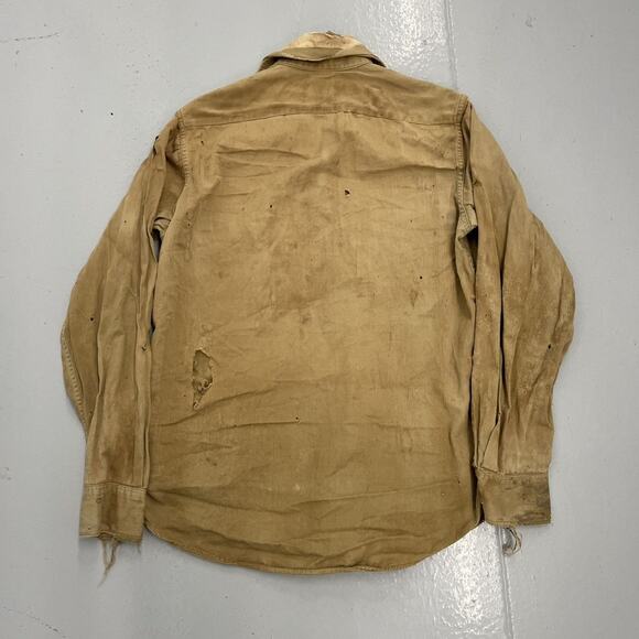 Vintage 60s Big Mac Tan Canvas Distressed Workwear Shirt - Picture 3 of 4